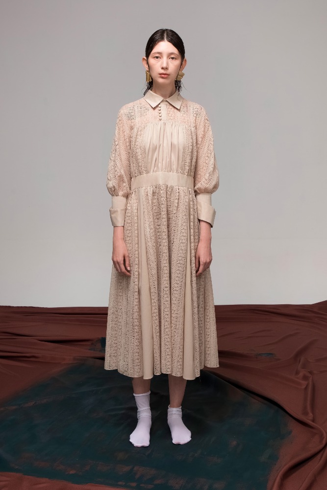 Lace Panel Cotton Blended Long Dress [주문제작][Made-to-Order]