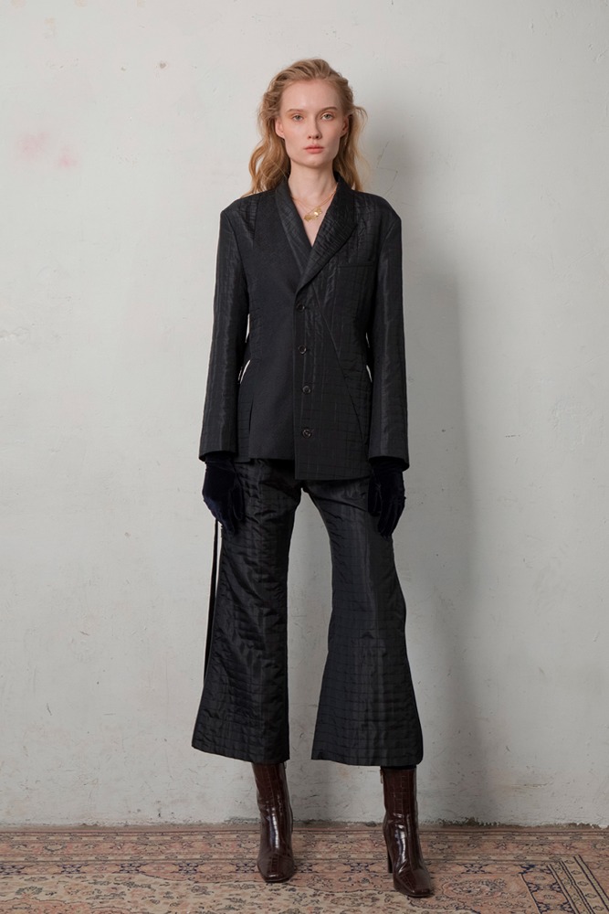 Square Quilted Silk Black Jacket