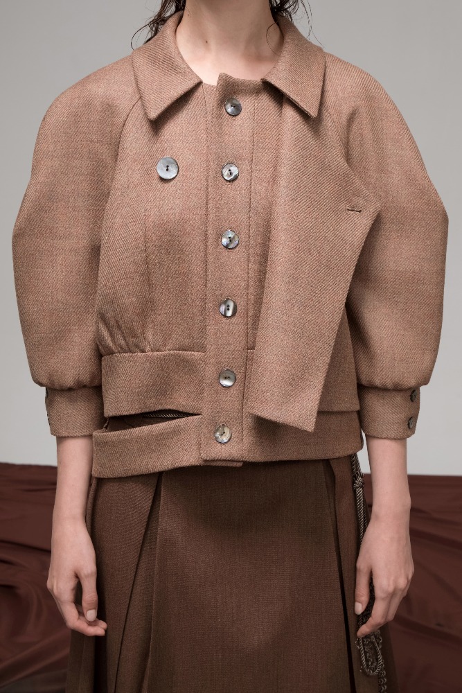 Puff-shoulder Wool Short Coat