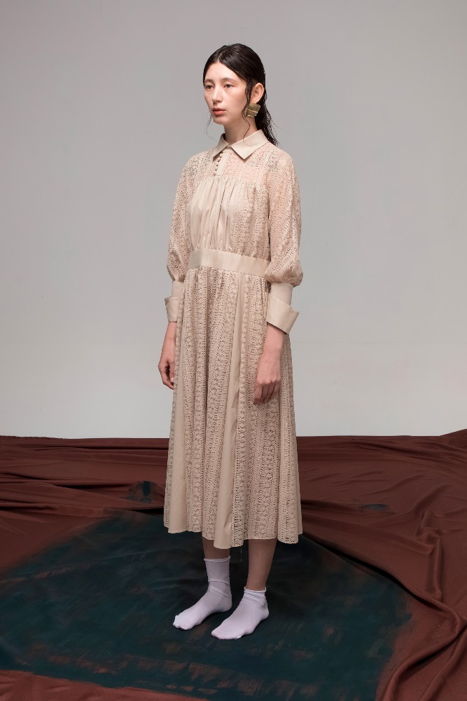 Lace Panel Cotton Blended Long Dress [주문제작][Made-to-Order]